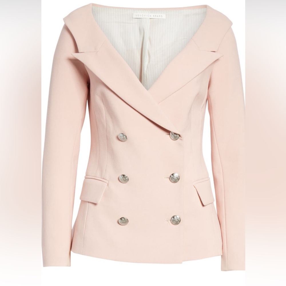 Veronica Beard Frayne Double Breasted-crepe Blazer Baby  Pink